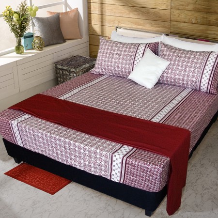 【FITNESS】精梳純棉單人床包+枕套二件組- 艾斯琴曲(紅)