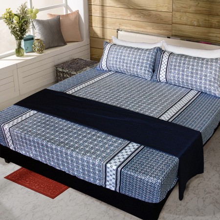 【FITNESS】精梳純棉單人床包+枕套二件組- 艾斯琴曲(藍)