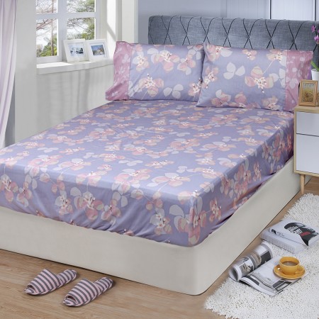【FITNESS】精梳棉雙人床包枕套三件組-佛洛拉(紫)