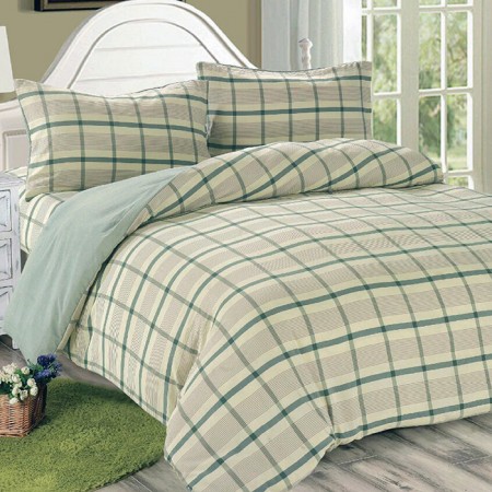 【Victoria】日式條紋加大床包被套枕套四件組-葉綠