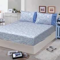 【FITNESS】精梳棉雙人床包枕套三件組-芳草幽夢(藍)